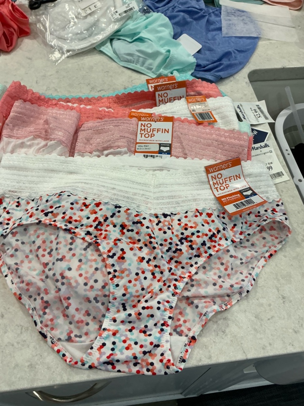 Warner's WOMANS  No Muffin Top Hipster Panties - Coral, Pink, White Multi 15